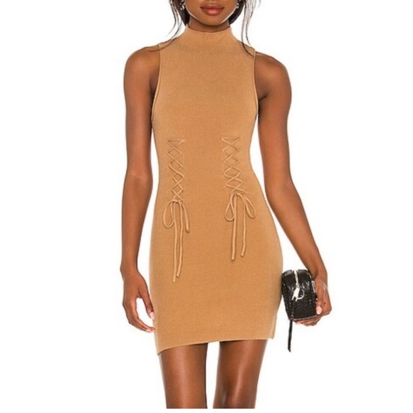 NBD Dresses & Skirts - NBD Lace Up Tan Sleeveless Dress